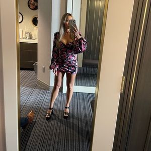 Oh Polly Hidden Garden Balloon Sleeve Mini Dress